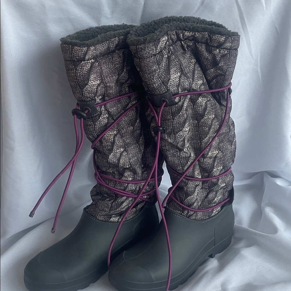 Dirty Laundry Black and Gray Winter Boots with Purple Accents
